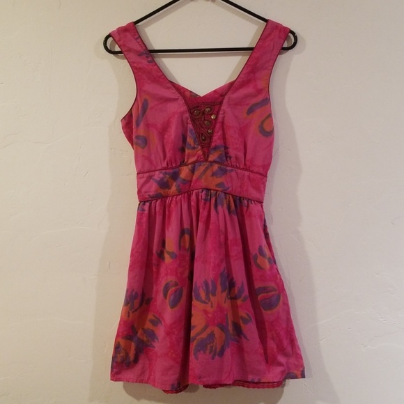 Free People cute pink dress embroidered